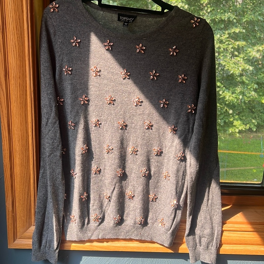 Gray Embellished Sweater